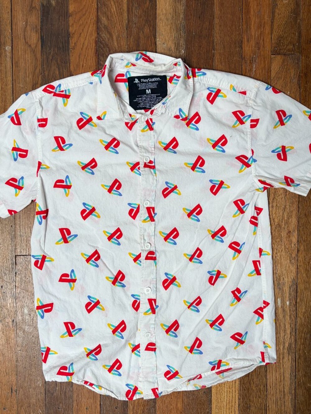 PlayStation Logo Print Button-Up Retro Look Men's Shirt MEDIUM
